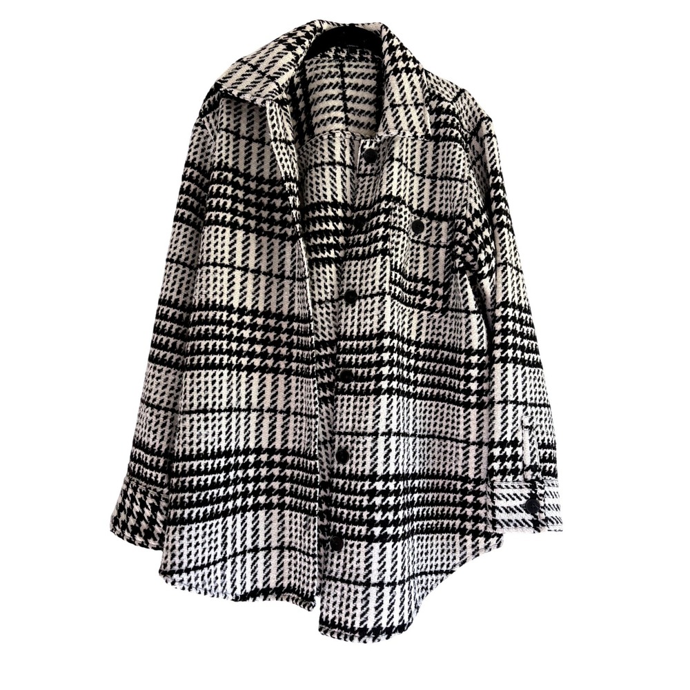 Express Womens Black White Houndstooth Plaid Shacket Shirt Jacket Size M